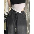 Large Size Straight Jeans for Fat Girls Spring and Autumn New American StylevibeFenggao Street Slimming and Wide Leg Mop Pants. 