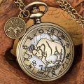 12 Constellation Zodiac Sign Quartz Pocket Watch Taurus Aquarius Pisces Aries Gemini Cancer Leo Virgo Clock Gifts with Accessory. 