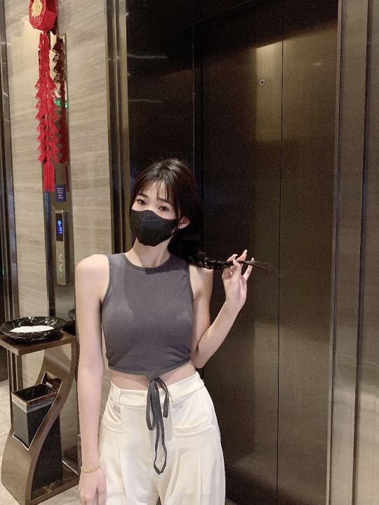 2024%20Summer%20Korean%20Style%20Sexy%20Hot%20Girl%20Lace-up%20Vest%20All-Matching%20Sexy%20Small%20Sling%20Fixed%20Cup%20round%20Neck%20Outerwear%20Top%20-%20Image%204
