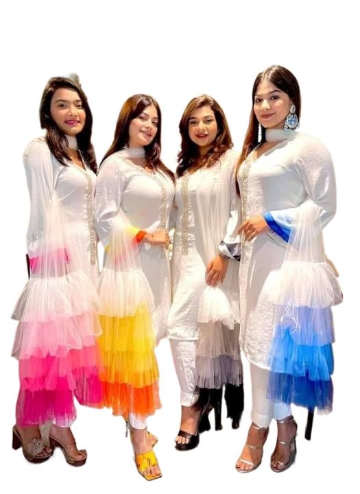 Indian Stylish Semistitched Organza Tissue Four-Piece Ensemble - Elegant Dressing for Girls - All-Season Wear