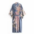 Boho Queens Women Floral Print Sashes Bohemian Robe Ladies V Neck Batwing Sleeves Happie Maxi Kimono Cover-ups. 