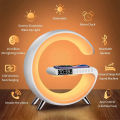 G63 Smart Bluetooth Speaker Lamp – 4-in-1 Wireless Charger, RGB Light, Clock & Speaker. 