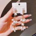Blue Bell Flower Pearl Earrings Suitable for Women Korean Temperament Long Tassel Earrings Sweet New Design. 