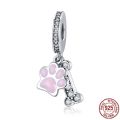 Pet Paw Print Bone Dangle Charm Authentic 925 Sterling Silver Bead Fit Original Pandora Bracelet Necklace Jewelry For Women.
