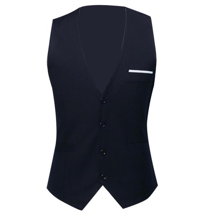 Fashion Men Vests Waistcoat Solid Color V Neck Sleeveless Buttons Blazer Plus Size Formal Business Jacket Vests