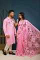 Stylesh & fashionable best Hand Print Half Silk couple Saree and panjabi for man and women.