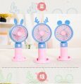 Rechargeable Stylish Cartoon Shape Mini Turbo Fan With Mobile Holder For Indoor & Outdoor Use -  Multicolor. 