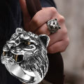 Personality Punk Men's Tiger Ring Men's Exquisite Animal Jewelry Titanium Steel Gothic Punk Biker Rings.