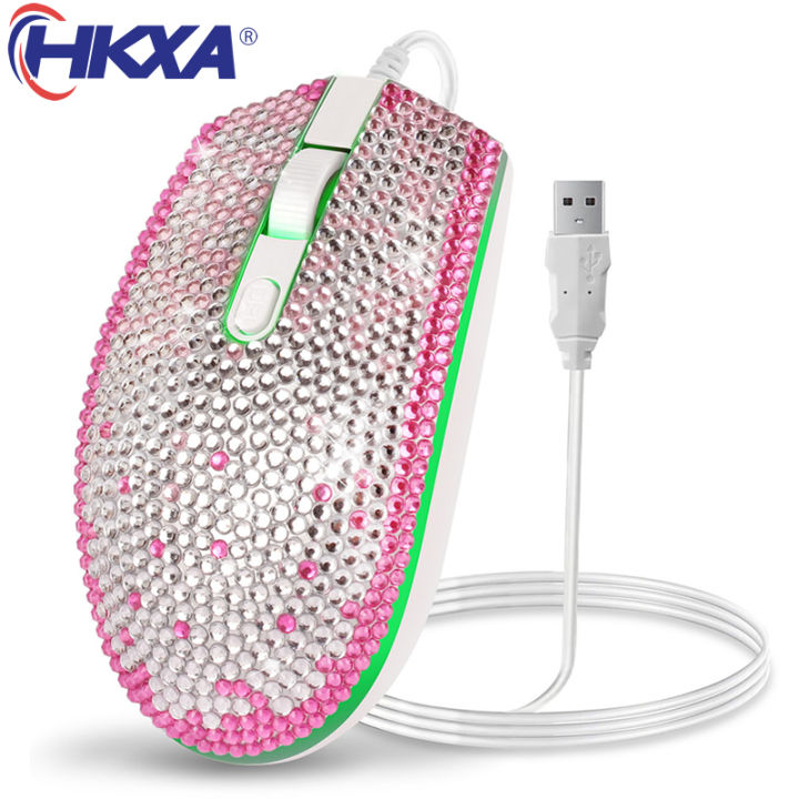Diamond Wired Gaming Mouse 1600 DPI Colorful Backlight Optical USB Computer Mouse Gamer Mice Women Girl Pink Mice for PC Laptop