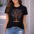 Sky blue Fashionable Tops Ladies Short Sleeve Casual Girls Print Cotton New T-Shirt For Women.