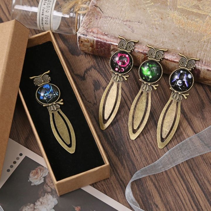 Pagination Mark Twelve Constellation Bookmark Book Paginator Good Luck Owl Reading Bookmark Book Clip Gemstone Inlaid