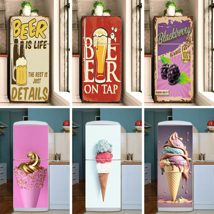 Ice Cream Printed Refrigerator Door Mural Stickers Wateproof PVC Customized Door Wallpaper Fridge Cabinet Wall Art Sticker