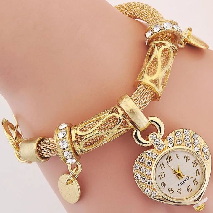 【beauty code store】Cute Golden Silver Bracelet Watch INS Style Girl Women Heart Steel Bracelet Lover Watch Gift for Girlfriend