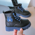 2023 Spring/Autumn New Boys' Versatile Children's Martin Boots, Kids' Girls' Anti-Slip Soft-soled Black Leather Booties. 
