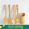 Bamboo Cooking Spoon 4 pieces set with Holder (11.5×1.5×0.25 Inches). 