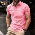 Men's Solid Color Polo Shirt Short Sleeve Zipper Collar Tshirts for Men Summer Turn-Down Streetwear New Male Jogger Tops. 