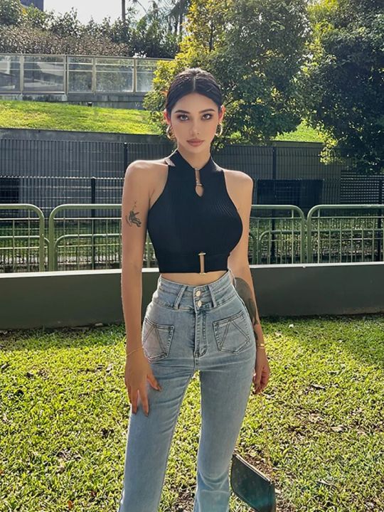 ABRIN%20Women%20Sleeveless%20Halter%20Off%20Shoulder%20Tops%20Crop%20Tops%20Tank%20Tops%20Chic%20Y2K%20Tops%20Elastic%20Solid%20Tank%20Tops%20For%20Women%20Summer%20-%20Image%204