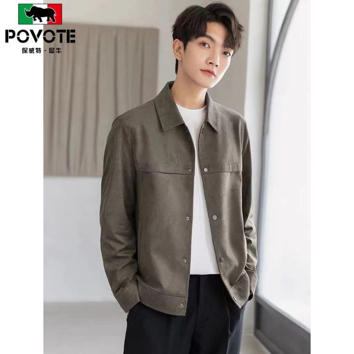 Suede%20Fabric%20Jacket%20Men's%20New%20Spring%20and%20Autumn%20Casual%20Korean%20Style%20Fashion%20Loose%20All-Matching%20Lightly%20Mature%20Men's%20Lapel%20Coat%20-%20Image%202