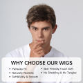 Dark Brown Men's Wig Short Bob Pixie Cut Natural Fluffy Hair Brown Layered Wigs Low Temperature Fiber for Male Daily Date Party.