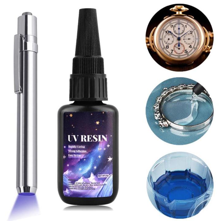 UV Resins Glue Lamp 25g Adhesive Fast Drying Transparent High Hardness Epoxy Resin Adhesive UV Solar Curing for DIY Jewelry