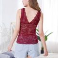 Fashion Women Lace Flower Crop Top With Chest Pad Long V-Neck Sleeveless Solid Color Vest Tops Camisole. 