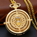 New Golden Time Hourglass Exquisite Quartz Pocket Watch Vintage Gentleman Necklace Pendant Fashion Accessories Clock.