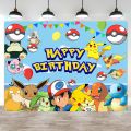 Happy Birthday Party Pokemon Backdrop Decoration Kids Boy Baby Shower Pikachu Anime Photography Background Banner Vinyl Poster.
