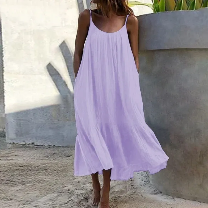 Summer%20Dress%20Beach%20Vacation%20Wear%20For%20Women%20Casual%20Sling%20Solid%20Color%20Sleeveless%20U-neck%20LooseMaterial%20Composition%20-%20Image%202
