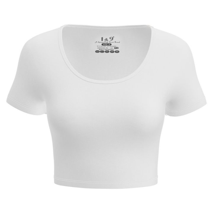 Basic Scoop Neck Short Sleeve Crop T-Shirts Women's Crop Top