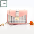 ZIME Spring and summer Korean version of the printed checkered color lock chain small square bag shoulder diagonal bag. 