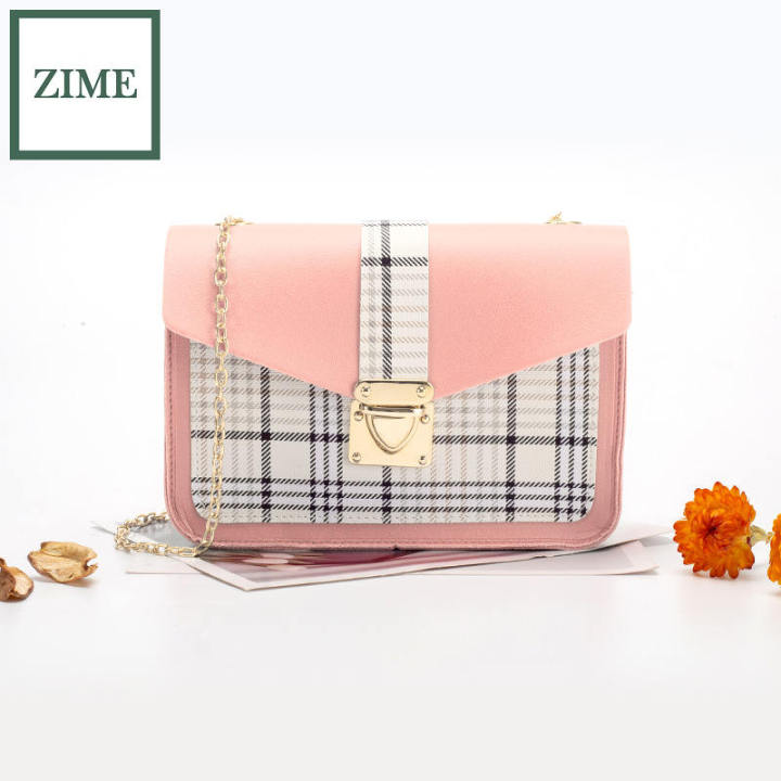 ZIME%20Spring%20and%20summer%20Korean%20version%20of%20the%20printed%20checkered%20color%20lock%20chain%20small%20square%20bag%20shoulder%20diagonal%20bag%20-%20Image%202