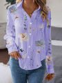Women's Shirt Blouse Floral White Yellow Pink Print Button Long Sleeve Casual Holiday Fashion Shirt Collar Fit Spring Fall.