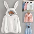 Women Spring Cute Bunny Printed Girl Hoodie Casual Long Sleeve Sweatshirt Pullover Ears Plus Size Top Sweatershirt. 