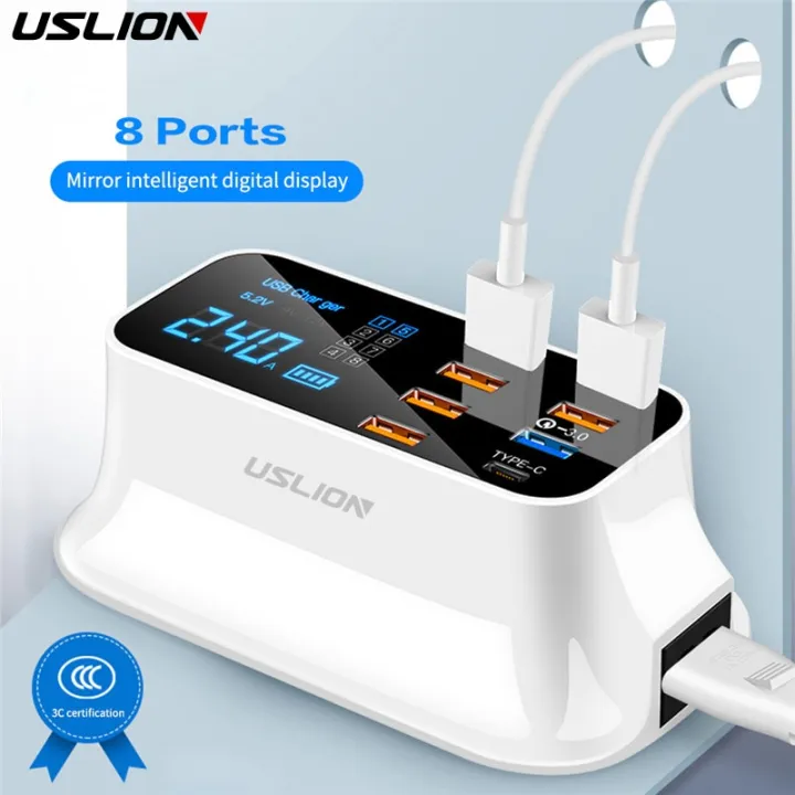 USLION%208%20Port%20USB%20Charger%20HUB%20Quick%20Charge%203.0%20LED%20Display%20Multi%20USB%20Charging%20Station%20Phone%20Desktop%20Wall%20Home%20EU%20Plug%20-%20Image%203