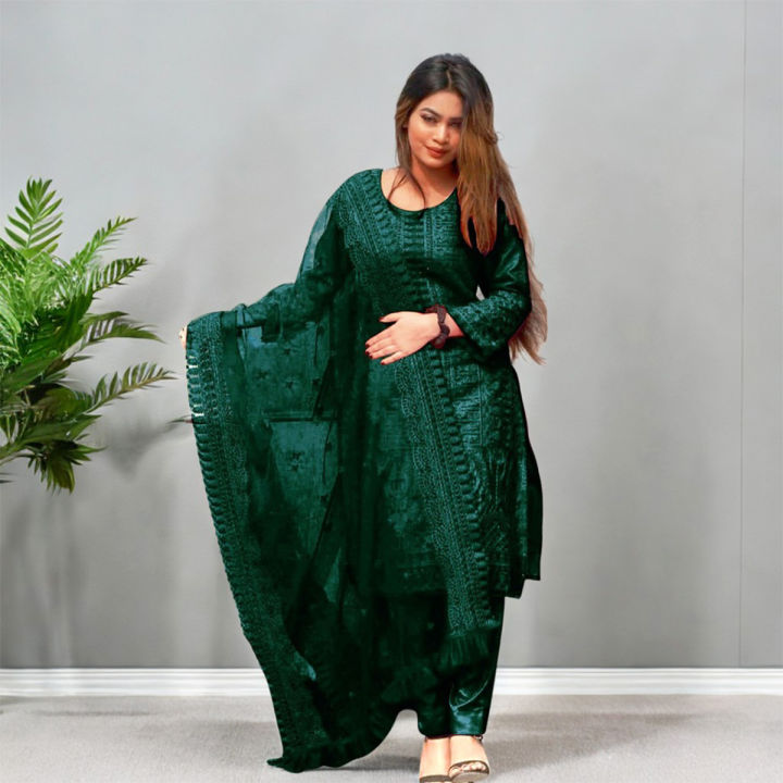 Aariz Super Shop Indian Soft Net Georgette Sufiya Nazim Shalwar Kameez Four Piece Dress for Women
