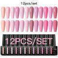 MEET ACROSS 12PCS/Set Pink Glitter Gel Nail Polish Macaron Blue Semi Permanent Nail Art Gel Varnish Spring Summer Manicure Kits. 