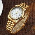 DEERFUN Classic Steel Strap Waterproof Business Non Mechanical Luxury Gold Diamond Shell Surface Watch.
