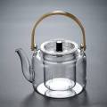 1000ml wooden handle Borosilicate Glass Teapot, Loose Leaf Tea Kettle, Borosilicate Glass Heat Resistant Clear Leaf Teapot with glass Infuser Strainer for Microwavable and Stovetop Safe.