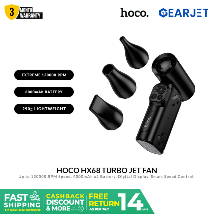 Hoco HX68 Flujo Turbo Jet Fan Digital Display Violent 130000RPM Ultra High Speed Total 8000mAh Battery Up to 1 Hour Backup 90db Low Noise Mini Fan for Cooling