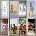 Horse Door Sticker Door cover Self-adhesive Wallpaper Kitchen Wall poster Deer Home Decoration Mural pvc. 