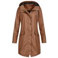 Fashion Hooded Rain Coat Casual Ladies Waterproof Windproof Long Jacket Buttons Coat Female Winter Long Sleeve Womens Outerwear. 
