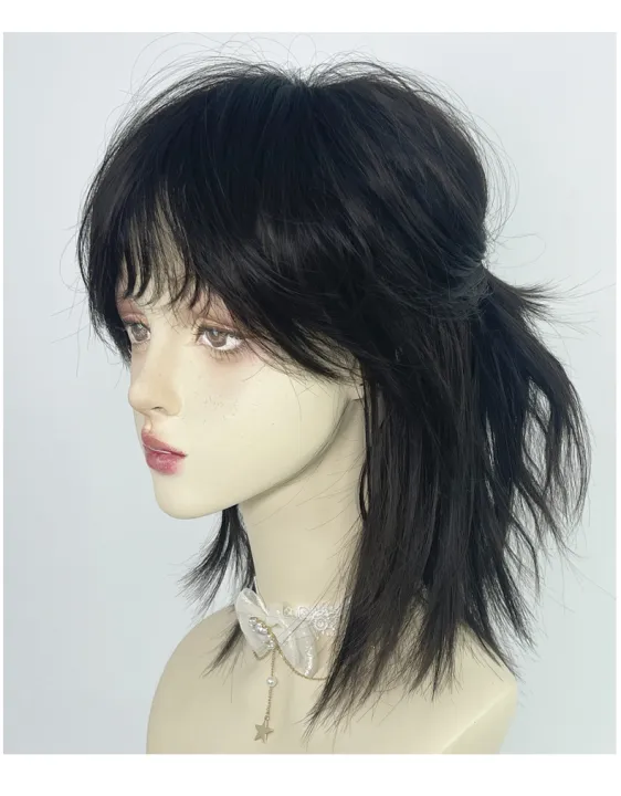 VICWIG%20Mullet%20Head%20Wig%20Short%20Synthetic%20Straight%20Black%20Fluffy%20Natural%20Wolf%20Tail%20Hair%20Men%20and%20Women%20Wig%20for%20Daily%20Party%20Cosplay%20-%20Image%204