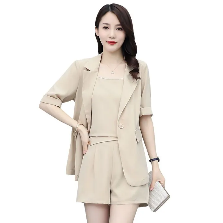 Three-Piece%20Suit%20for%20Fat%20Girls%20Coat%20Shorts%20Fashion%20Suit%20Simple%20Style%20Loose%20New%20Summer%20Large%20Size%20Women's%20Clothing%20-%20Image%204