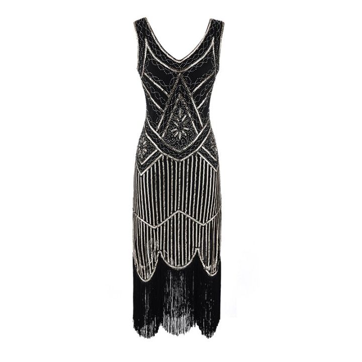 Women's%201920s%20Vintage%20Sequin%20Full%20Fringed%20Deco%20Inspired%20Flapper%20Dress%20Roaring%2020s%20Great%20Gatsby%20Fall%20Cloths%20Dress%20Vestidos%20-%20Image%204