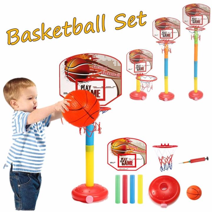 Practical Adjustable 4 Sizes Basketball Backboard Stand Hoop Net Ball Pump Set Children Outdoor Toy
