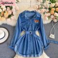 Women denim dress causal long dress fashion party dress Jean dresses blue.