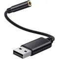 USB to 3.5mm Headphone Jack Audio Adapter,External Stereo Sound Card for PC, Laptop,for PS4,for Mac Etc (0.6 Feet,Black). 