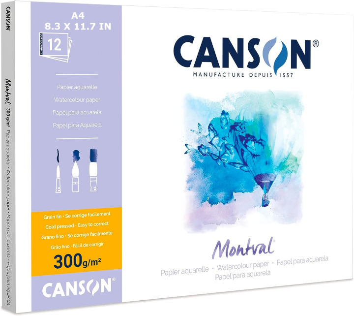 Canson Montval 300gsm watercolor paper A4 Size >12 sheets