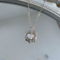 Opal Stone Heart Shaped Pendant Necklace Simple Moonstone Love Necklaces for Women Girls Fashion Light Luxury Pendant Necklace Party Wedding Jewelry Gift Qoddess.