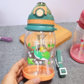 KIRATIVEYOU Water Bottle For Kids With Strap, Sipper Bottle For Kids, Cute Whale Fish, Anti-Spill, Soft Silicone Straw BPA Free Cartoon Design One Touch Open Water Bottle For School (550ml) (Green).